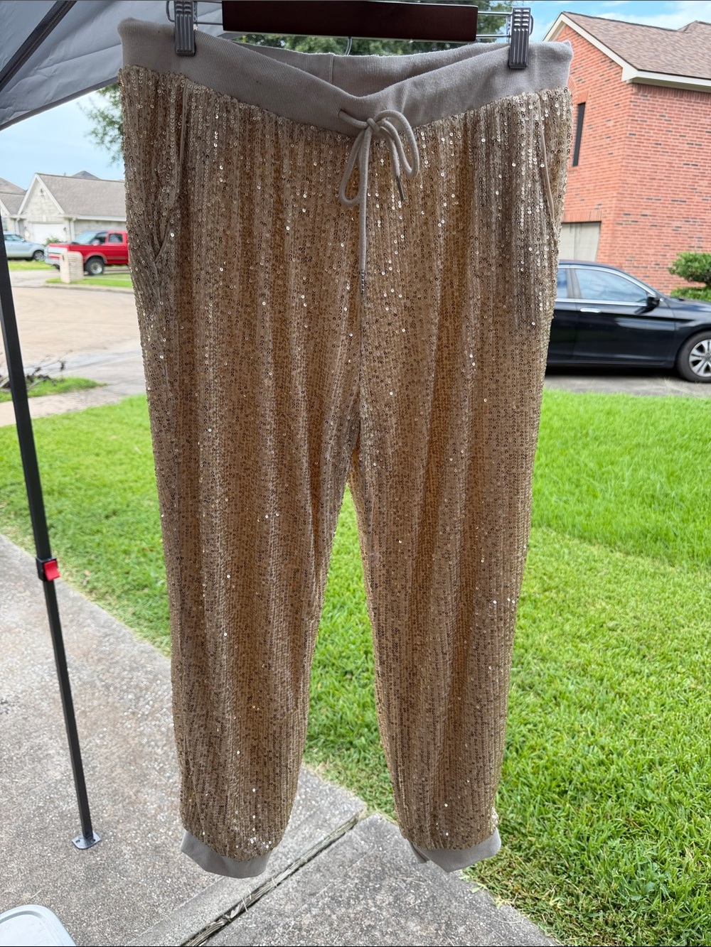 Gold Sequin Jogger Pants with Drawstring Waist